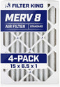 Filter King 15x6.5x1 Air Filter | 4-PACK | MERV 8 HVAC Pleated A/C Furnace by FilterKing
