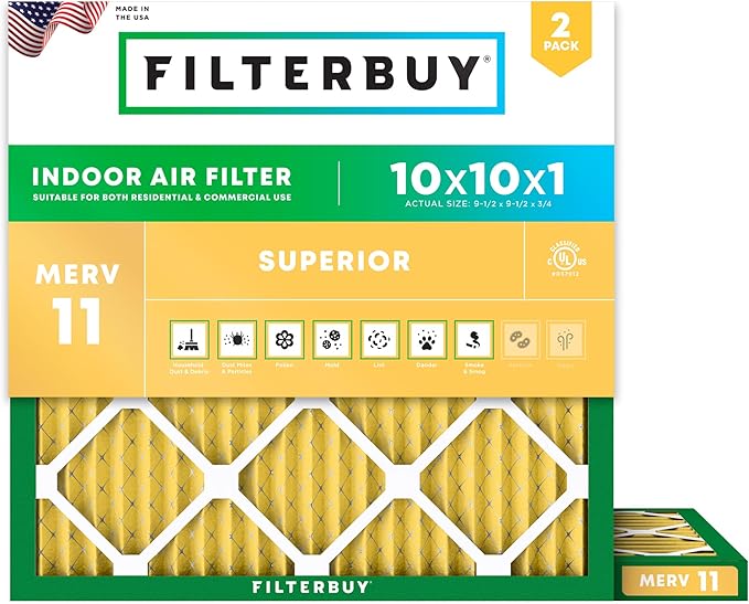 Filterbuy 10x10x1 Air Filter MERV 11 Superior Pet & Allergy Defense, by Filterbuy