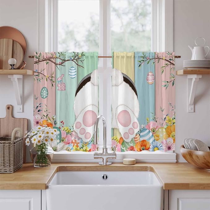 Easter Kitchen Tier Curtains 45 Inch Long 2 Panel Set, Rod Pocket Short Window by Unknown