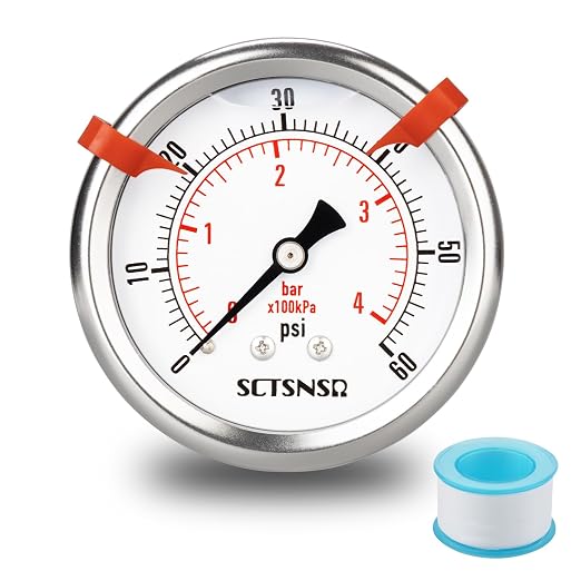 0 to 60 Psi Pressure Gauge, Glycerin Liquid Filled, 2.5 inch Dial, 1/4" NPT by SCTSNSR