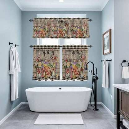 Kitchen Curtains Tiers and Valance Set of 3, Spring Flowers Light Filtering - Image 9