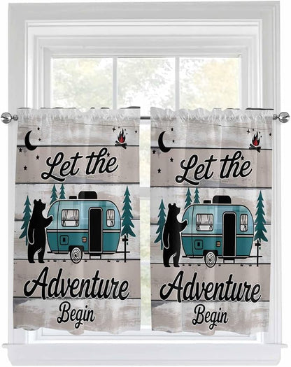 Farmhouse Bear Camper Van Tree Window Valance Curtains, Vintage Wood Grain - Image 9
