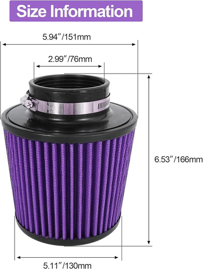 Cold Air Intake Filter High Performance Washable Filter Clamp-On Replacement - Image 2