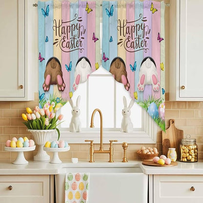 Swag Curtain Valances for Kitchen Windows, Happy Easter Rabbit Butt Egg on - Image 3