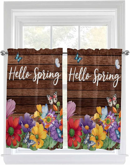 Spring Flowers Kitchen Curtains 45 Inches length, Watercolor Farmhouse Colorful by Unknown