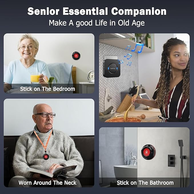 CallToU Caregiver Pager Alert Button Intercoms Wireless for Home for Seniors/Caregivers/Elderly/Patient/Pregnant/Home/Office 500FT Long Range, No Monthly Fee, Waterproof, Easy Install
