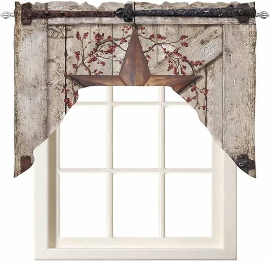 Country Star Swag Kitchen Curtains Valance and Tier Set, VintageRust Yellow by Unknown