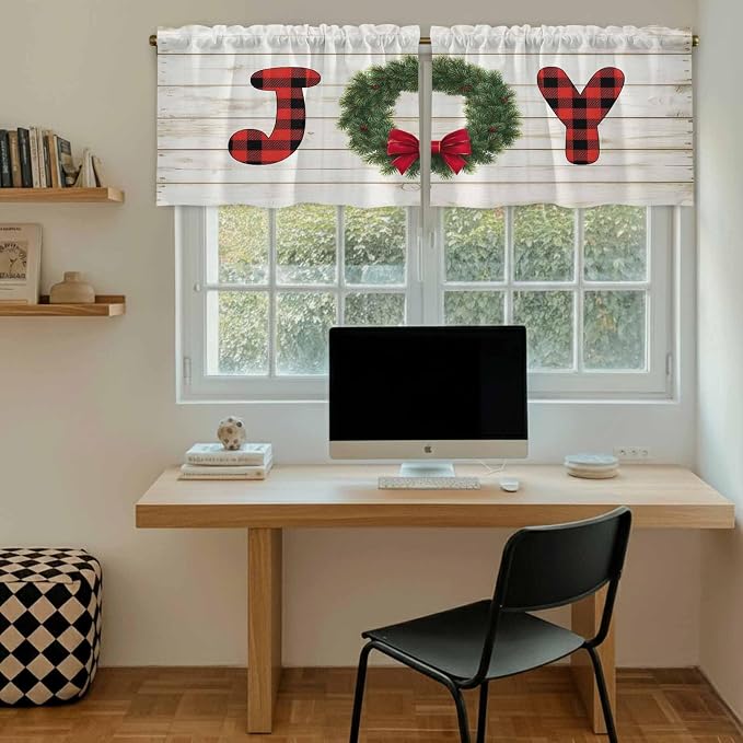 Christmas Wreaths Kitchen Tier Curtains 24 Inch Long 2 Panel Set, Rod Pocket - Image 6