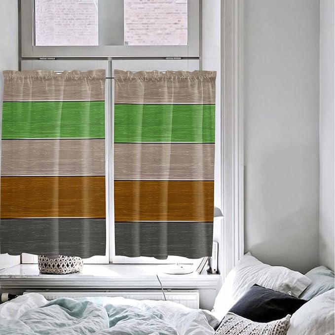 Farm Gray Green Brown Wood Grain Window Valance Curtains, Rustic Wooden Plank - Image 7