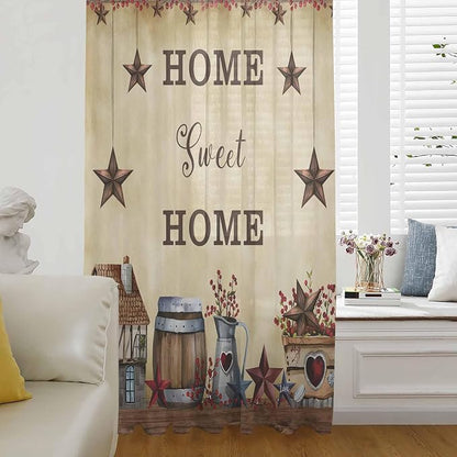 Farm Sheer Curtains 72 Inch Length American Country Barn Star Vintage Berry by Unknown