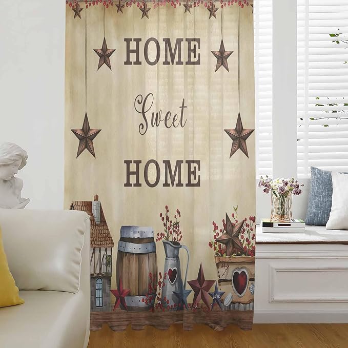 Farm Sheer Curtains 84 Inch Length American Country Barn Star Vintage Berry by Unknown