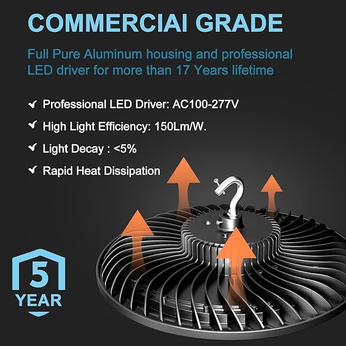 Lightdot Smart 200W LED High Bay Light for Warehouse 5000K 30000LM UFO LED Lights with Control(Supports Normal Mode & Motion Mode), ETL Listed AC100-277V 6Yrs Warranty -6Pack