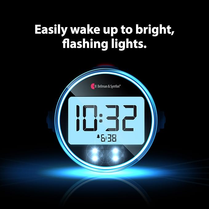 Bellman & Symfon Vibrating Alarm Clock Pro with Bed Shaker - Loud Alarm, Flashing LED Night Lights for Heavy Sleepers, Hard of Hearing and Deaf People - Alarm Clocks for Bedrooms with Backup Batteries
