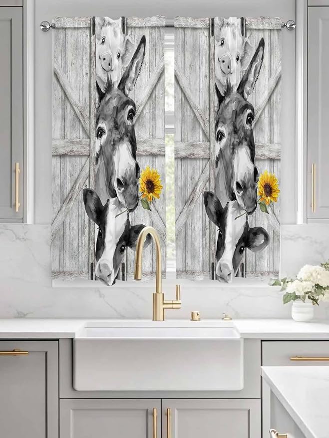 Grey Farmhouse Living Room Curtains 72 Inches Length, Vintage Sunflowers - Image 3
