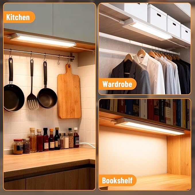 Snyloe 4 Pack 12" Under Cabinet Lighting for Kitchen, 8W 600LM, 3 Color Temperatures (3000K/4000K/5000K), Hardwired or Plug-in, 45° Rotatable Design, Linkable Up to 15 Units, YT-4208-10-4