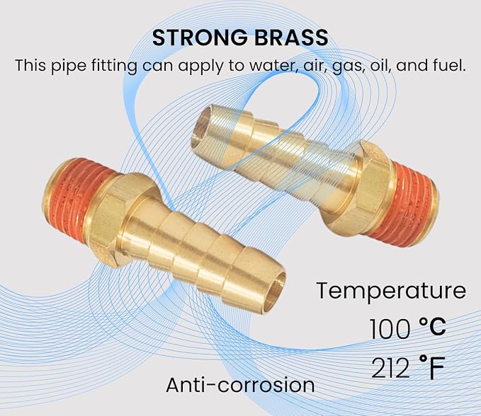 2 Pack Brass Air Hose Barb Fittings Adapter Set, 3/8 Inch Barb to 1/4 Inch NPT - Image 5