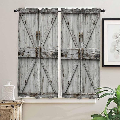 Vintage Gate Bedroom Curtains 63 Inches length, Farmhouse Wooden Grain Shabby - Image 2