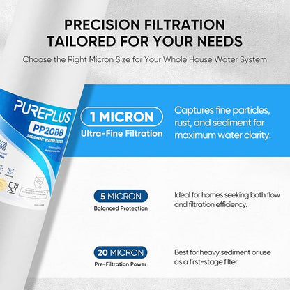 PUREPLUS 1 Micron 20" x 4.5" Whole House Sediment Home Water Filter Replacement - Image 3