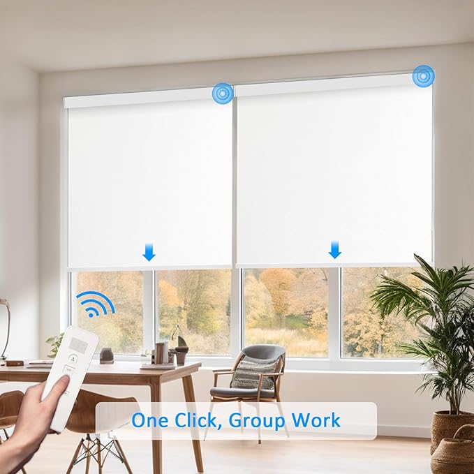 COOLWINDS Motorized Blinds with Remote Cordless Automatic Motorized Shades Custom Blinds for Windows Smart Curtains Compatible with Alexa Google Home(Blackout Ivory White,W60 x H72in)