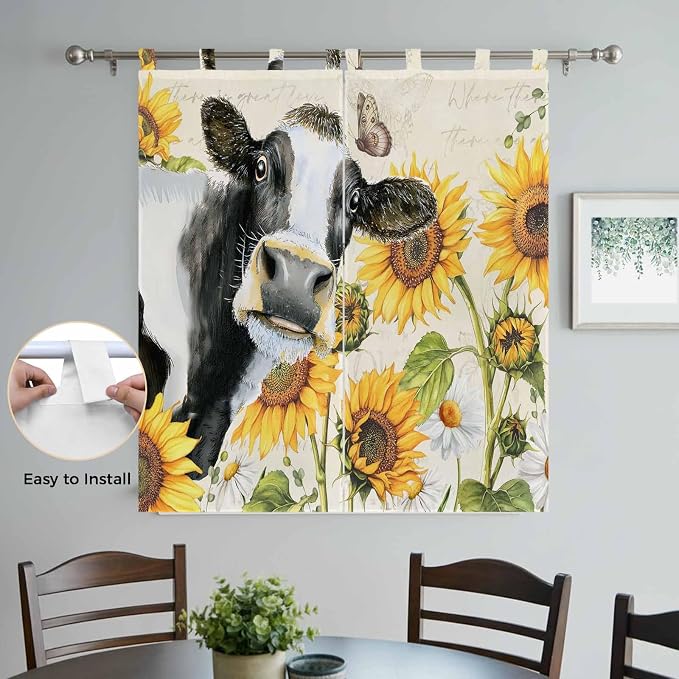 Yellow Sunflowers Bathroom Curtains 63 Inch Length, Window Curtains Tab Top - Image 4