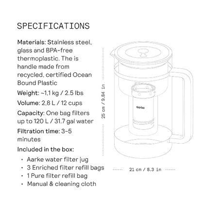 Aarke Purifier Large 1.66L Glass Pitcher Bundle w/Steel Filter, 3 Enriched + 1 - Image 8