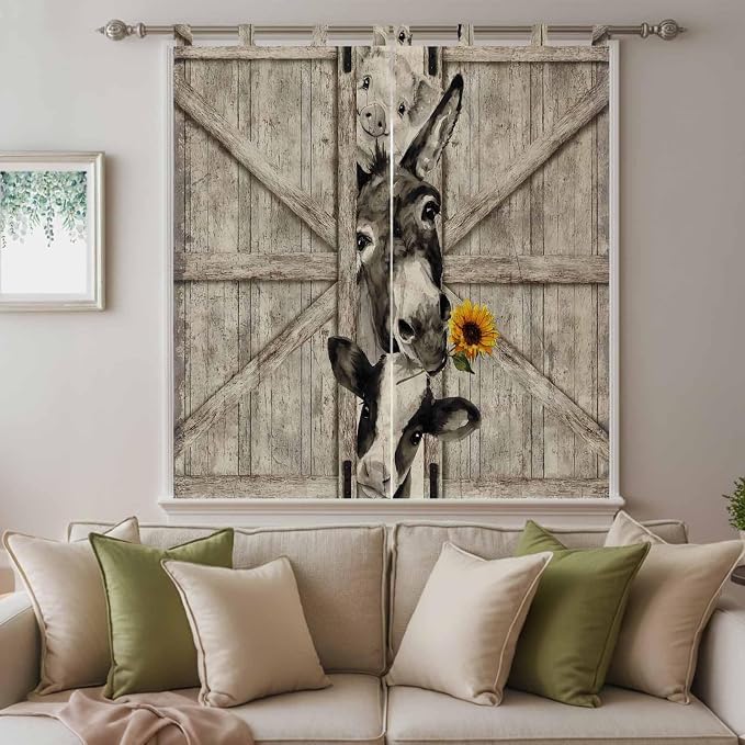 Funny Farm Animals Bathroom Curtains 63 Inch Length, Window Curtains Tab Top - Image 9