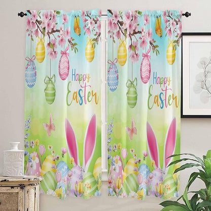 Easter Living Room Curtains 72 Inches length, Spring Bunny Colorful Rabbit Eggs - Image 2