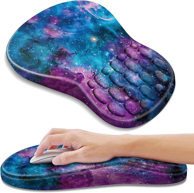 YIWEI Ergonomic Mouse Pad with Wrist Rest - Comfortable Office Mousepad with Memory Foam Wrist Support for Carpal Tunnel Relief, Mouse Pads with Non-Slip Base for Gaming and Home (Starry Sky)