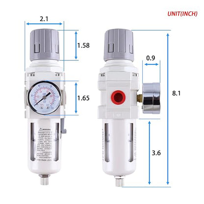 3/8 Inch NPT Air Filter Regulator Combo Piggyback AW3000-03, Air Compressor - Image 2