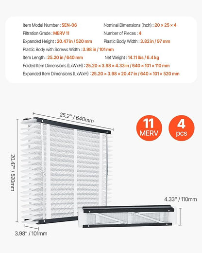 VEVOR 20x25x4 Furnace Air Filter, MERV 11 Pleated HVAC AC Replacement, - Image 7