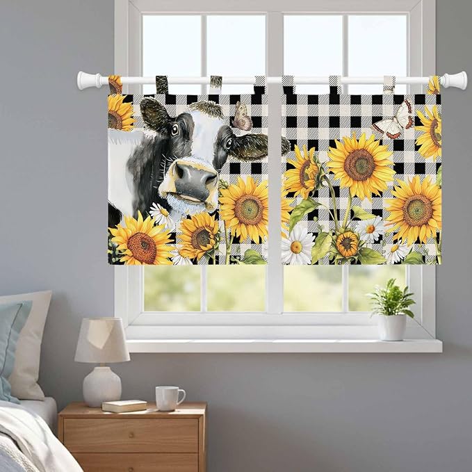 Retro Sunflowers Kitchen Curtains 36 Inch Length, Small Window Curtains Tab Top - Image 9