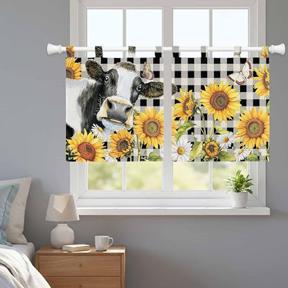 Retro Sunflowers Kitchen Curtains 24 Inch Length, Small Window Curtains Tab Top - Image 9