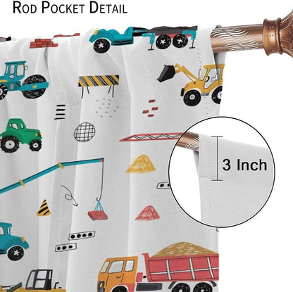 Construction Window Curtains, Kids Cartoon Construction Machines Building Hand - Image 6