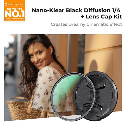 K&F CONCEPT 40.5mm Black Diffusion 1/4 Filter + Lens Cap, Mist Cinematic Effect - Image 2