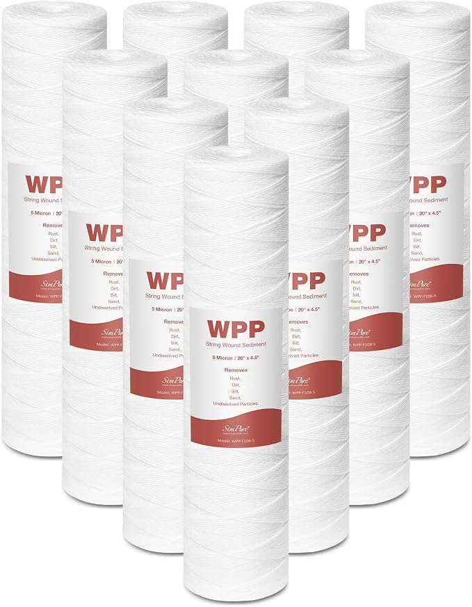 SimPure 20 x 4.5 Inch 5 Micron String Wound Sediment Water Filter Cartridge by SimPure_Water