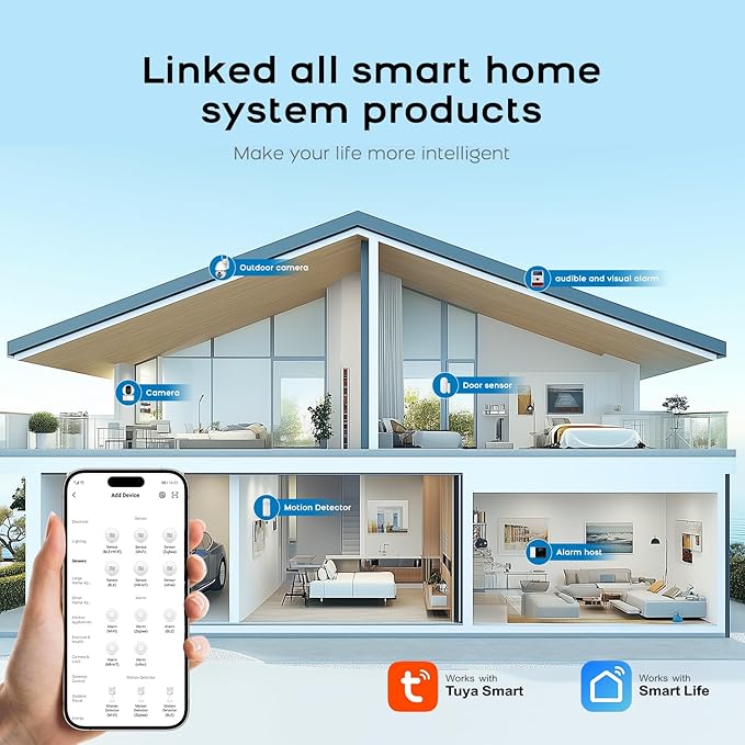 PGST WiFi Alarm System for Home Security,8 PCS Wireless Home Security System with DIY Expandable Door Alarm Sensor,Motion Detector,Tuya APP Instant Alerts for Villa,Apartment,No Monthly Fee