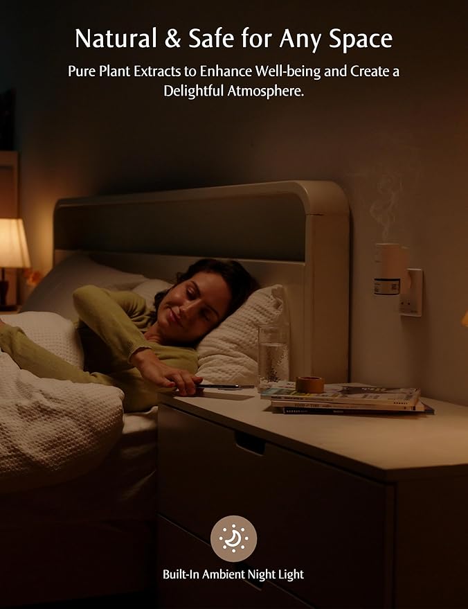 SF101 Pro Plug In Air Freshener, Waterless Essential Oil Diffuser, Non-Toxic Aroma Diffuser, Adjustable 120-Day Natural Scent Mist, Covers 1000 Sq Ft- Free 30ml Citrus Bloom Noir