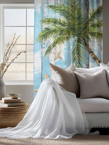 Sheer Curtains 63 Inch Length, Coastal Beach Blue Semi Sheer Curtains Light - Image 4