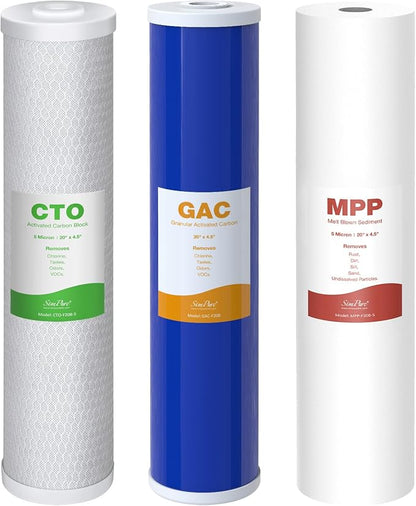 SimPure Whole House Water Filter Cartridges 5 Micron 20" x 4.5" PP+GAC+CTO by SimPure_Water
