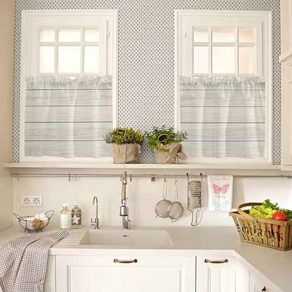 Vintage Country Wooden Board Window Valance Curtains, Gradient Wood Grain Line - Image 3