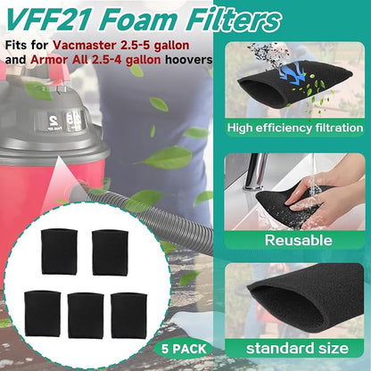 5 Pack VFF21 Foam Filters Fit for Vacmaster 2.5-5 Gallon Wet/Dry Vacs & Armor - Image 2