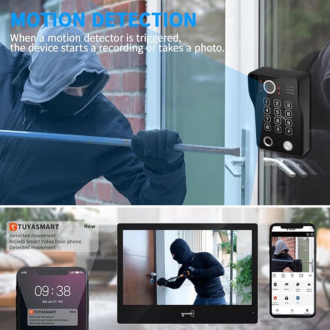 Wired Video Apartment Intercom System,Door Phone Kit,10 Inch Touch Monitor with 1080P HD Doorbell Camera,Supporting Motion Detecting 5 in 1 RFID Card Unlcking for Home Villa (1 Doorbell + 3 Monitor)