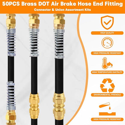 50PCS Brass DOT Air Brake Hose End Fitting Kit, Dazakoot J1402 Air Brake - Image 5