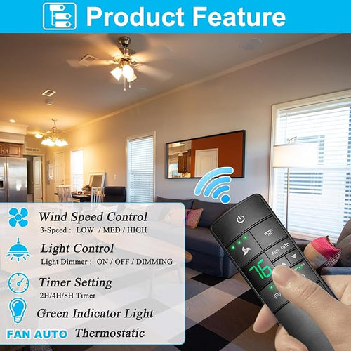 3-Speed Universal Ceiling Fan Remote Control Kit for Hampton Bay, Replacement for Home Decorators Collection Harbor Breeze Hunter, with Timer Light Dimmer, 2AAZPHD3/HD3 KUJCE10320/TR222A