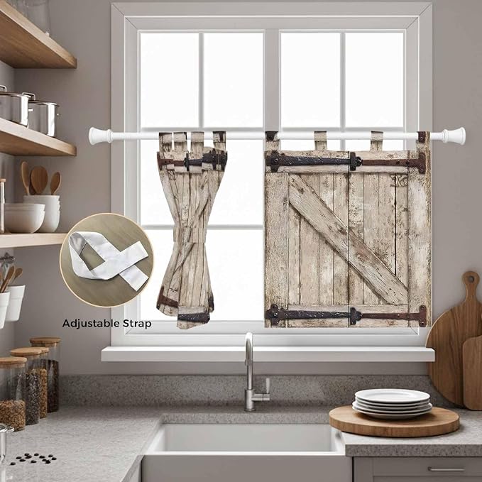 Farmhouse Wood Grain Kitchen Curtains 36 Inch Length, Small Window Curtains Tab - Image 5
