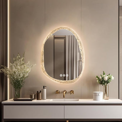 LUVODI Lighted LED Bathroom Mirror: 32”x24”Irregular Stone Pattern Frosted Wall - Image 3