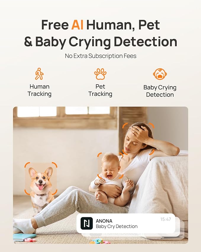 Anona 4K UHD Indoor Camera with 64GB SD Card, Pet/Dog/Baby Security Camera with Phone App, 360° Pan-Tilt, 2.4G/5G Wi-Fi 6, Auto-Tracking, Person/Pet/Baby Crying Detection, Privacy Mode, Two-Way Audio