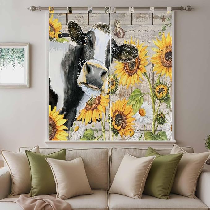 Yellow Sunflowers Living Room Curtains 84 Inch Length, Window Curtains Tab Top - Image 9