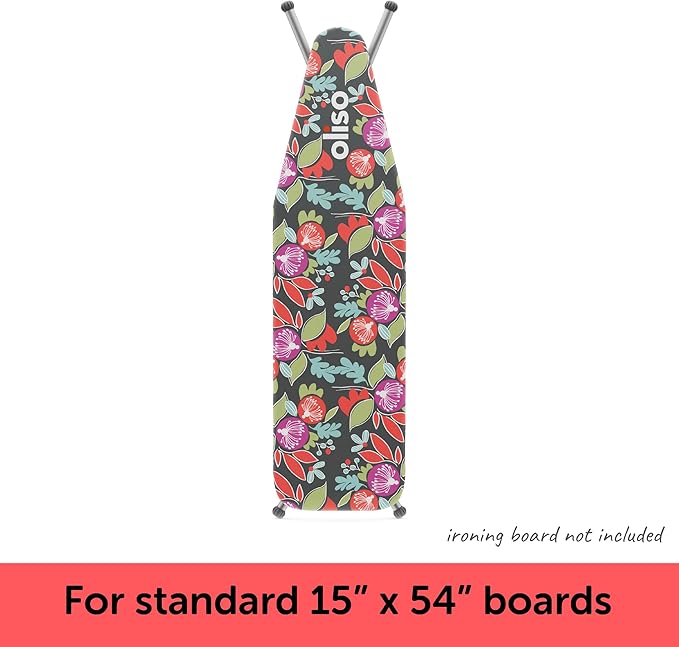 oliso Ironing Board Cover – 100% Cotton with Professional Felt Pad, Fits Standard 54" x 15" Boards – Secure Fit with Wide Elastic Edge & Adjustable Straps – Floral