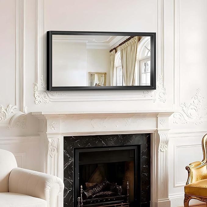 Bathroom Mirrors for Over Sink, 36 x 20 Inch Brushed Black Rectangle Mirror, 0.6" Thickened Deep Frame Wall Mirror, Shatterproof Tempered Glass, Antirust, Horizontally or Vertically